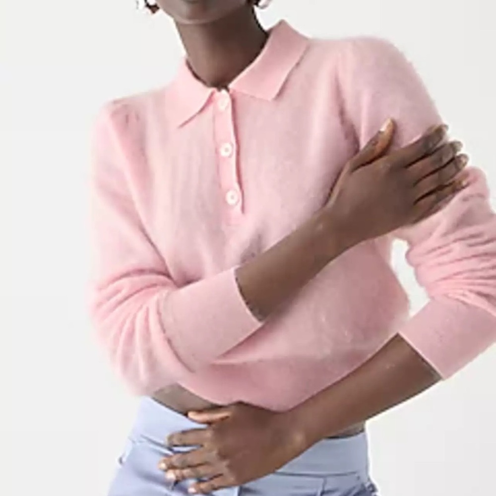 NWOT J. Crew Brushed Cashmere Sweater-Polo in Baby Pink